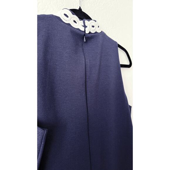 Lilly Pulitzer Womens Callista High Collar Shift Dress Navy Blue White Lace Trim - Picture 6 of 10